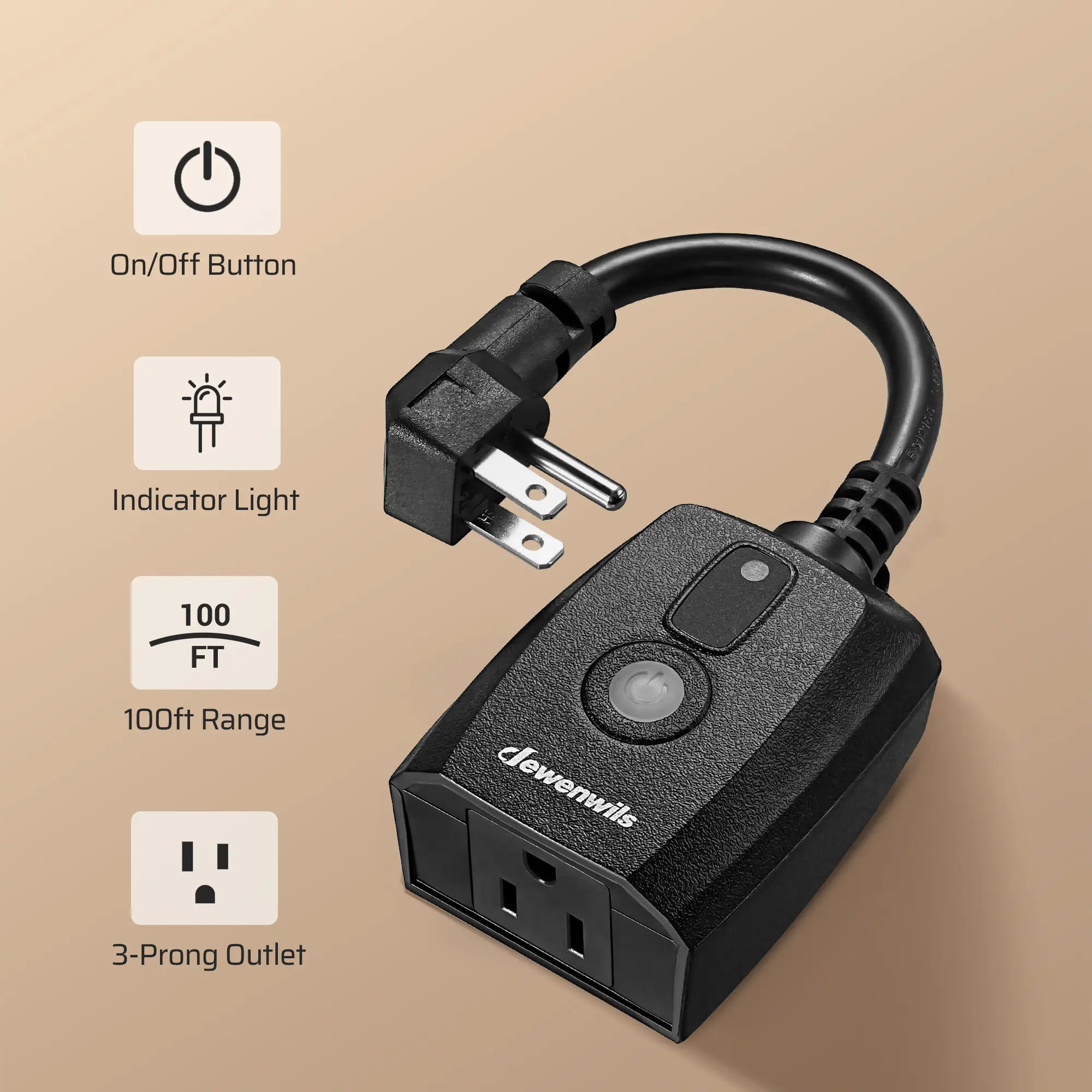 Dewenwils Outdoor Remote Control Outlet with 14AWG 15cm Extension Cord – 100-Ft Remote Range, Remote & Manual Operation – Indoor, Outdoor, Yard & Patio