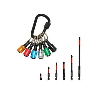 Colorful Keychain and Six-Piece Bit Set, New Aluminum Alloy Keychain Connection Rod, Magnetic S3 Impact Drill Bits for Electric Screwdriver