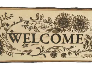 Wood Burned Sunflower "Welcome" Sign
