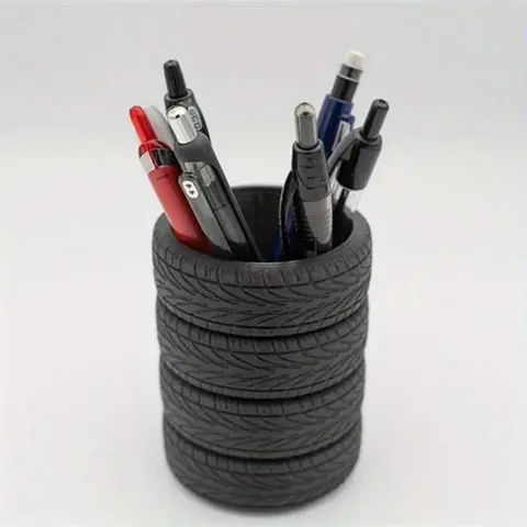 Stacked Tire Shaped Pen Holder Pen Stand, Pen Cups, 1 Piece Creative Office Accessory Desk Accessories Desk Stationery Organizer Stationery Storage Organizer for Office, School, Home, Teacher Gifts