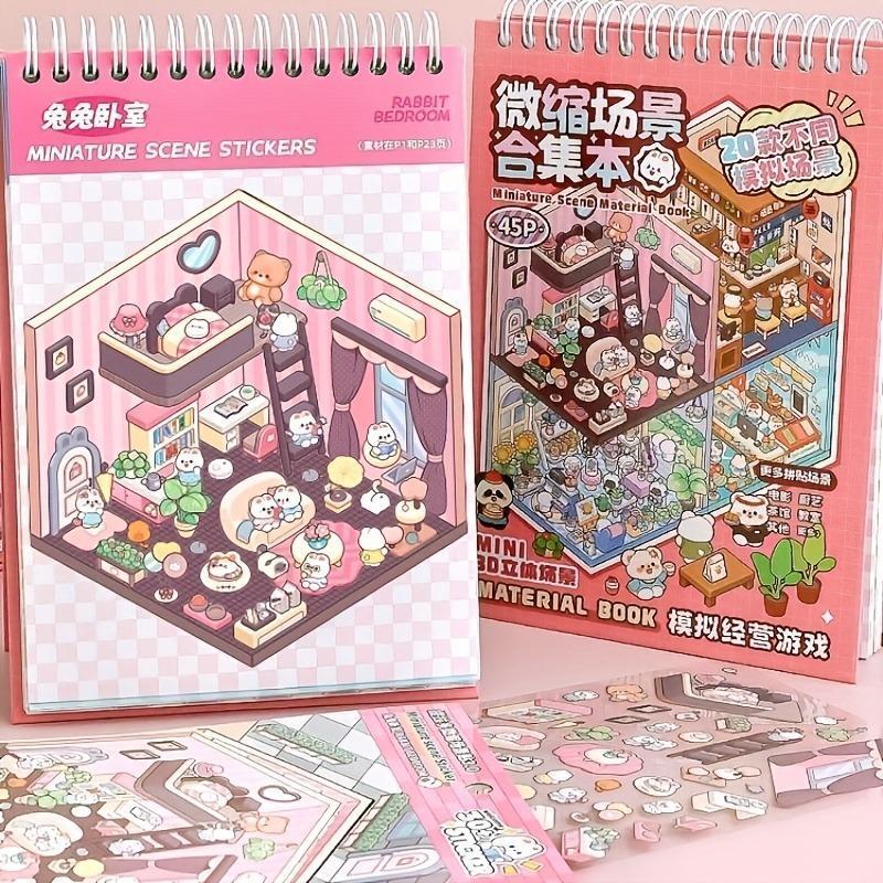 [Realize Sticker Freedom Here] 20 Scenes + 25 Stickers Microscopic Scene Collection Book Set, 3D Vision Scene Stickers, DIY Stickers, Micro Small Houses, Micro Stickers Kit Self-Adhesive Rhinestone Jewel Stickers Scrapbooking