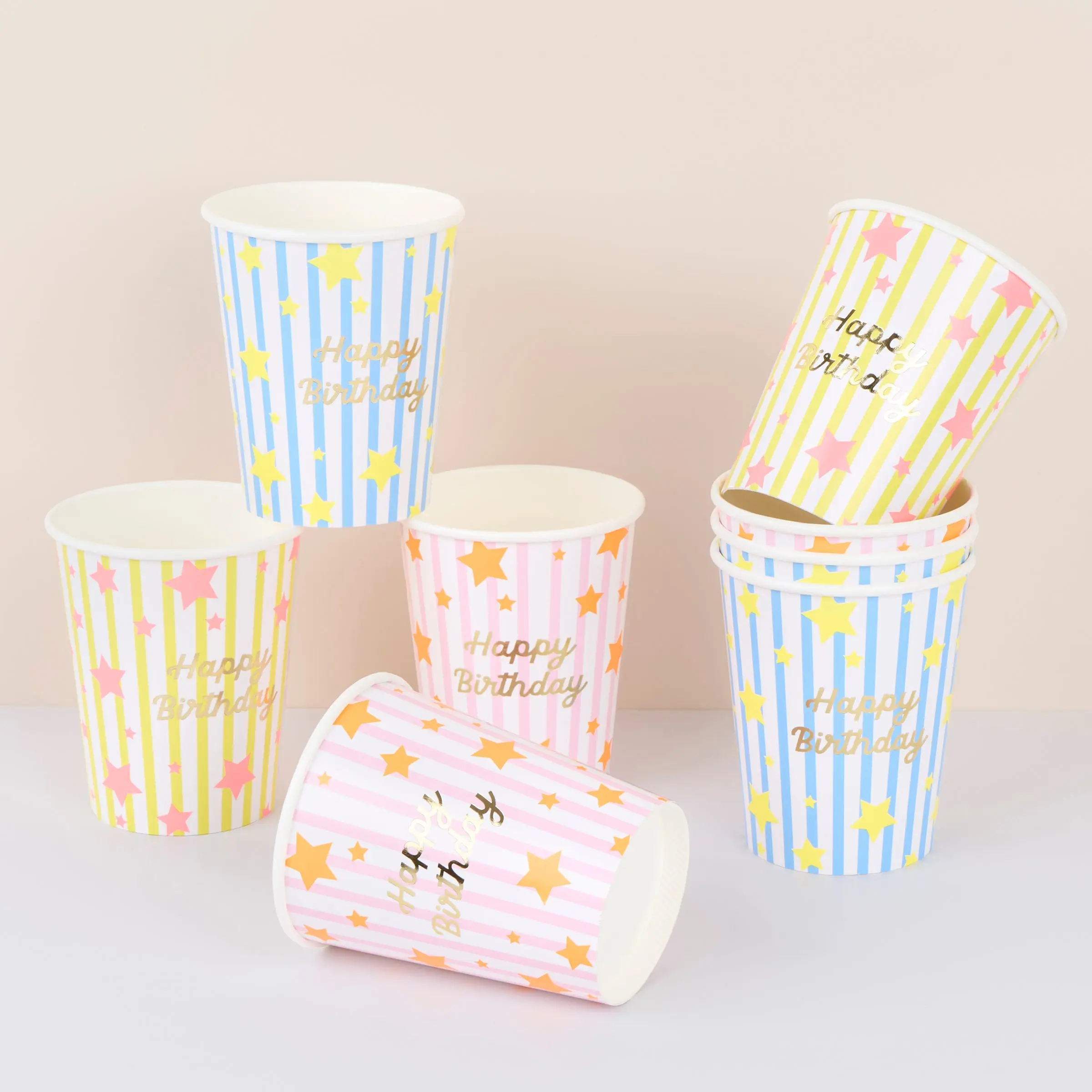 Bright Star Happy Birthday Cups (x 8)