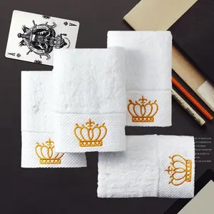 Embroidered Imperial Crown Cotton White Hotel Towel Set Bath