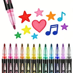 Set (12 Colors/36 Colors) Multi-Color Quick-Dry Fluorescent Markers, Night Glow Highlighter Metal Dual Line Outline Pens