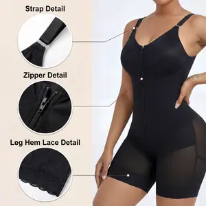 Women's Fajas Colombianas Bodysuit Tummy Control Butt Lifter Shapewear with Detachable Shoulder Straps & Zipper Crotch Compression Shaper
