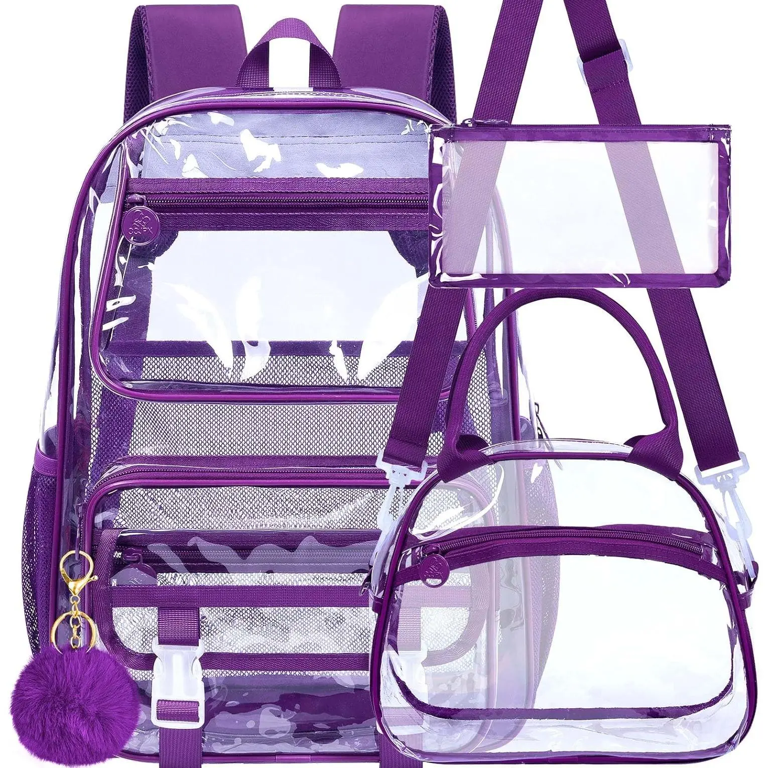 Dark Purple Clear Backpack Set