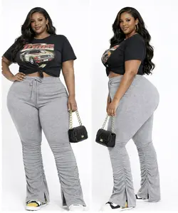 PLUS SIZE STACKED PANTS-HEATHER GREY-32