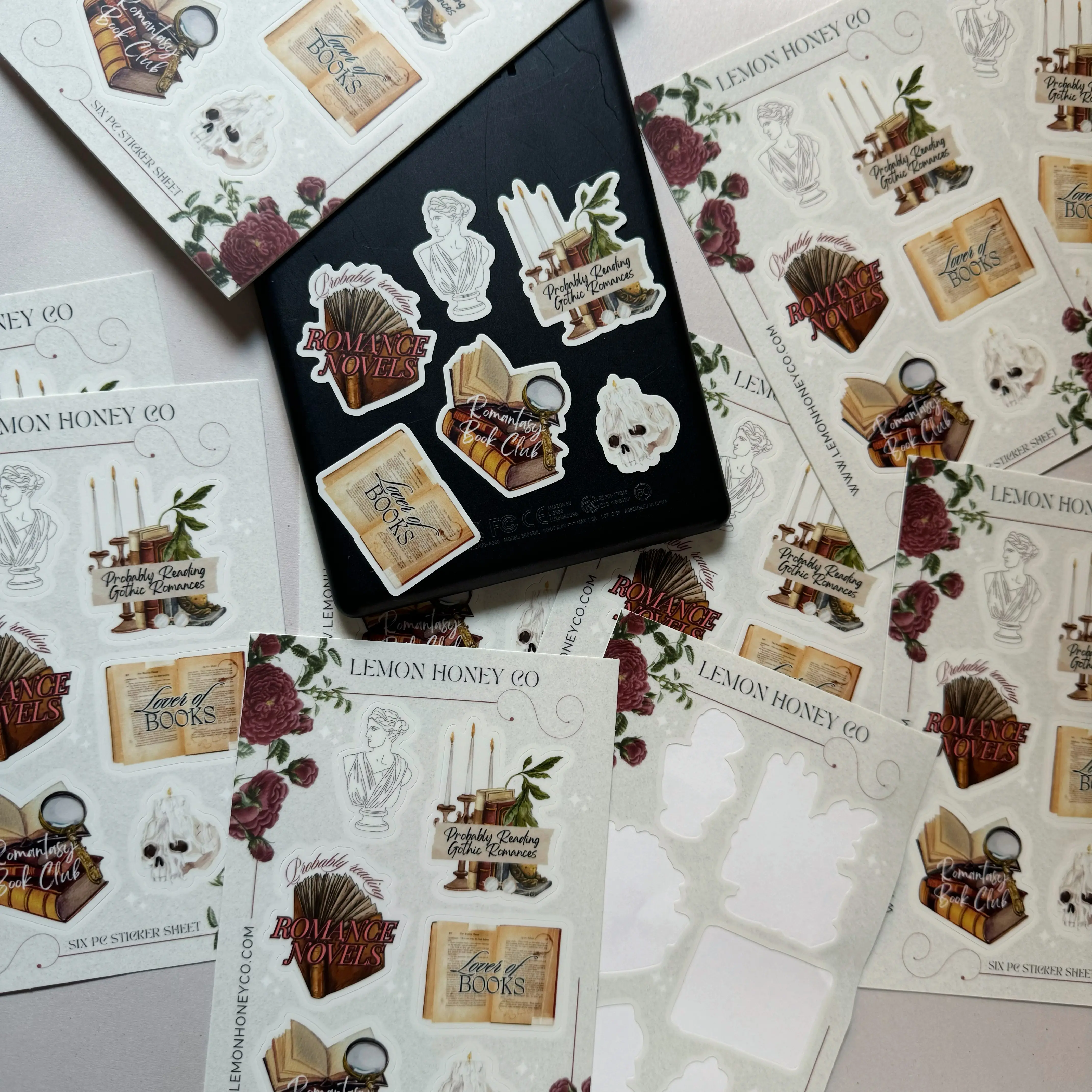 Romance Book Lovers Sticker Sheet | 6x4 inch sheet | 6 Waterproof Stickers | Reading Kindle Decal E-Reader | Gothic Romance Romantasy