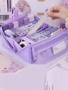 Large Capacity Canvas Pencil Case, SimpleHandheld Stationery Box, Desk Organizer,Suitable for Office School, Portable MakeupBag, Office Supplies