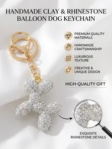 Silver Color Handmade Clay Couple Keychain, Detachable Luxury Women's Car Keychain, Balloon Dog Design, Elegant Simple Style, Holiday Gift,Valentine's Day,lovers