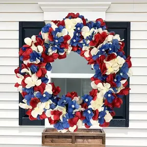 1 x 24-inch Red White and Blue Vintage Patriotic Wreath Durable Plastic for July 4th Independence Day Decorations Mother's Day Gifts Weddings Home Decor No Electricity Required