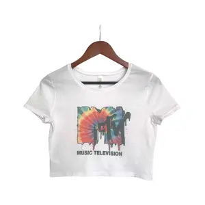 MTV Melted Rainbow Tie Dye Vintage Retro Distressed Crop Top, Short Sleeve Crop Top, Crop Top for Women, Boho Hippie Clothing, 90s Fashion