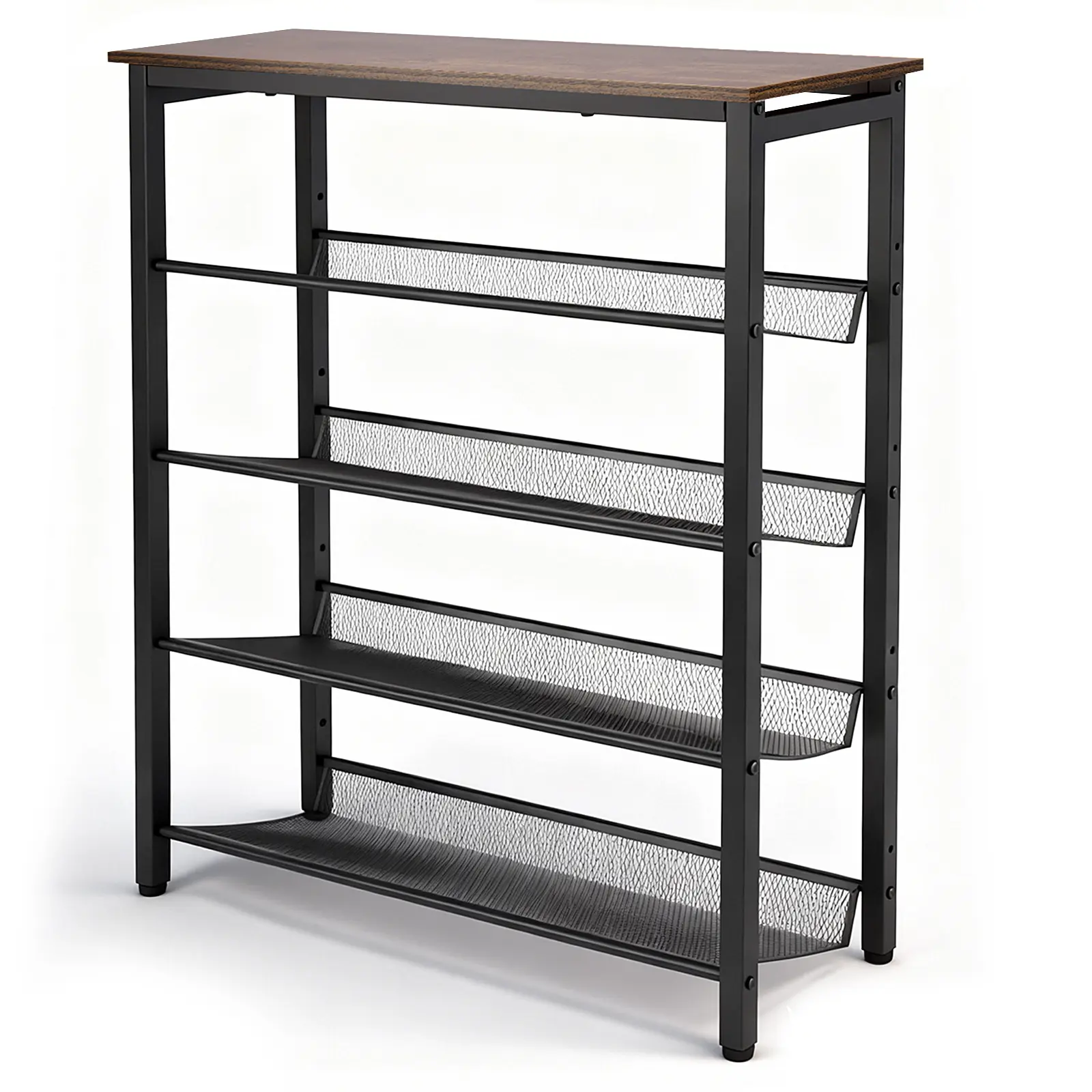 5-Tier Shoe Rack for Entryway, Shoe Organizer w/h Wood, Metal Mesh Shelves for 15-20 Pairs of Shoes - 29.5''W * 11.8''D * 36.6''H