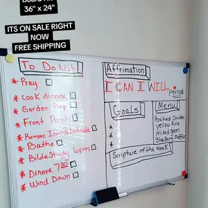 Magnetic White Board Kit for Wall 36" x 24"，1 Dry-Erase Eraser&2 markers Markers&4 Magnetic Pins, Sliver Reinforced Aluminum Frame