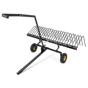 60'' Tow Behind Lawn Dethatcher,24 Durable Spring Steel Tines Lawn Dethatcher,Tow Behind Steel Pine Straw Rake Designed to Lawn and Tractors,Black