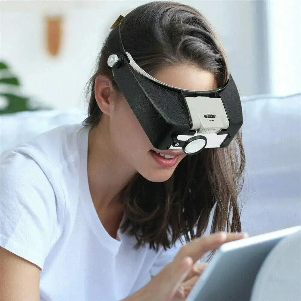 LED Lighted Jewelers' Headband Magnifier, Visor Loupe for DIY Beading & Jewelry Making