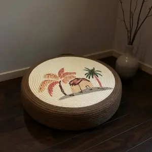 Hut & Palm Tree Meditation Cushion – Round Floor Seat for Relaxation
