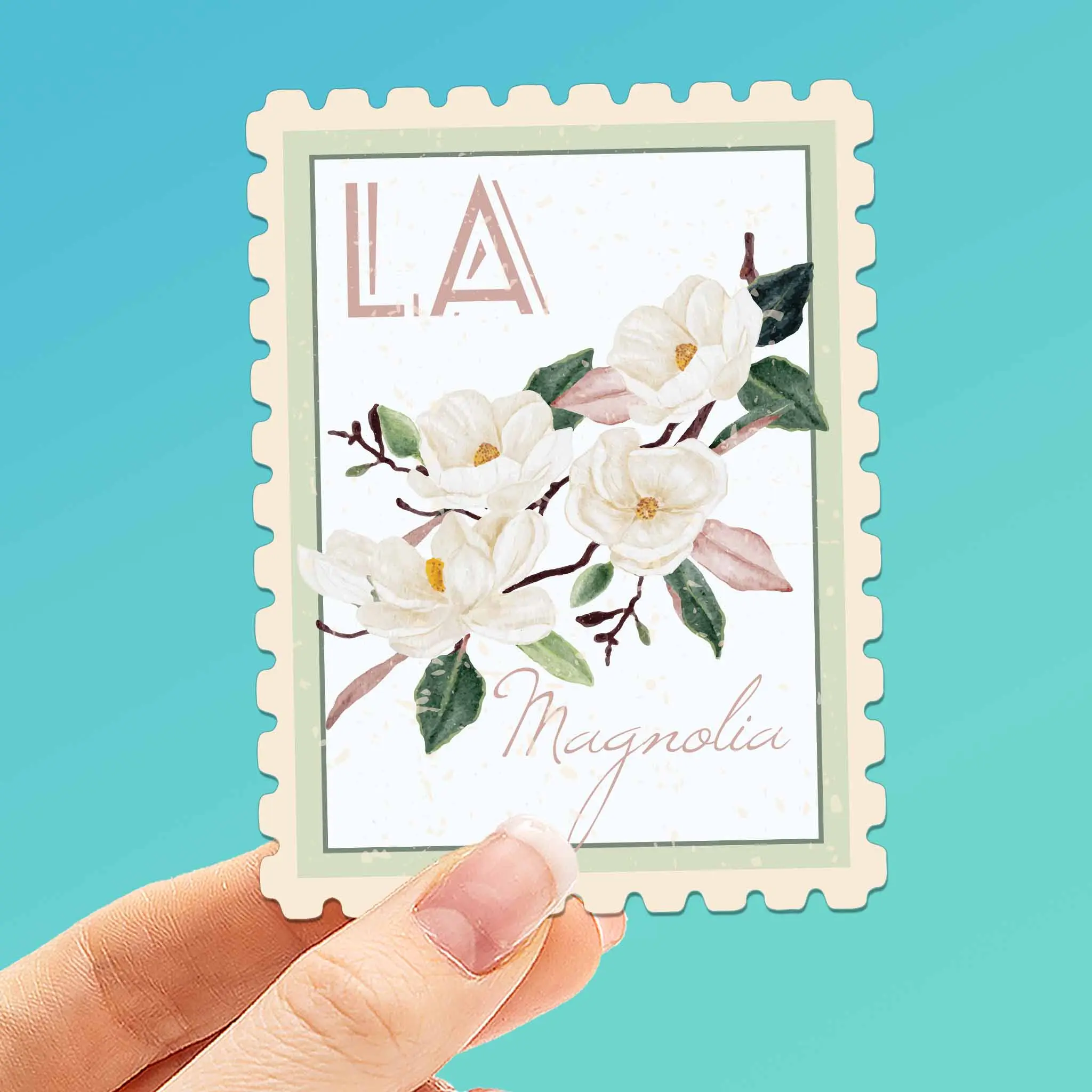 Louisiana State Flower Magnolia Sticker- LA Vintage Stamp Decal