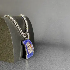 Hip-Hop Style Rhinestones Cuban Chain Men's Personalized Necklace, Fashion Rugby Graphic Pendant, Unisex Gift for Boyfriend Woman, A necklace suitable for wearing while watching a game to enhance the atmosphere