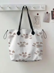 Dog Paw Print 2D Pattern Drawstring Fashion Tote Bag, Large Capacity Durable Shopping Bag for Work Shopping Picnic, Casual All Seasons Use