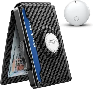 Wallet for Men with Tracker Tag Combo[iOS Only],Mens Wallet Minimalist Bifold,Wallet Men Slim Leather Slots Credit Card Holder|RFID Blocking,Pop Up Wallet Metal Aluminum with 9-13 Cards & ID Window