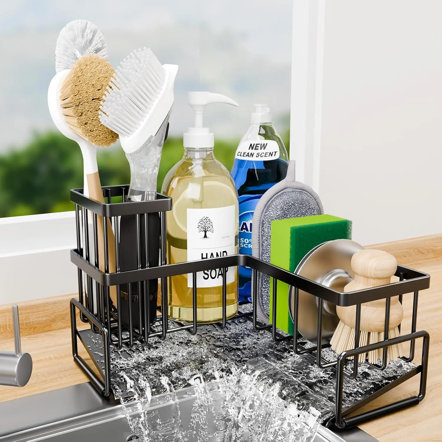 older for Countertop Corner Storage Rack, Metal L-Shaped Kitchen Sink Sponge Soap Organizer Storage Ideas