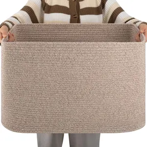 XX Large Rectangular Blanket Basket - 96L, Cotton Woven Storage Basket, Living Room, Children's Room, Bedroom Laundry Basket, with Handle Toy Storage Basket, 24inch x 16inch x 15inch cm, Brown Variegated