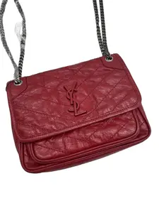 Pre-owned Yves Saint Laurent Saint Laurent Red Crinkled Leather Niki Flap Chain Shoulder Bag/SY08509601