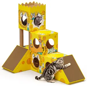 PalNests  Cat Trees Tower, DIY Creativity Multi-Level Cat Castle Tower with Scratching Posts, Scratching Board, Tunnel & Playhouse for Kittens & Medium Cats, DIY & Recyclable(Kraft Brown)
