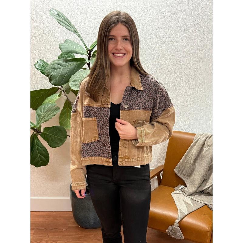 Brown Animal Print Denim Jacket