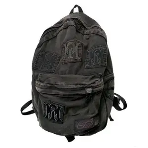 Unisex Black Denim Backpack Y2k School Bag Large Capacity Women Fashion Design Backpacks Grunge Book Bags for Highschool Student
