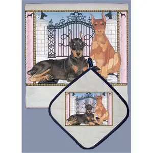 212 MAIN Doberman Theme 2-Piece Kitchen Set - Cotton Absorbent Dish Towel, Pot Holder, Home Cleaning Products, Kitchen Cleaning Cloths, Ideal for Gifting