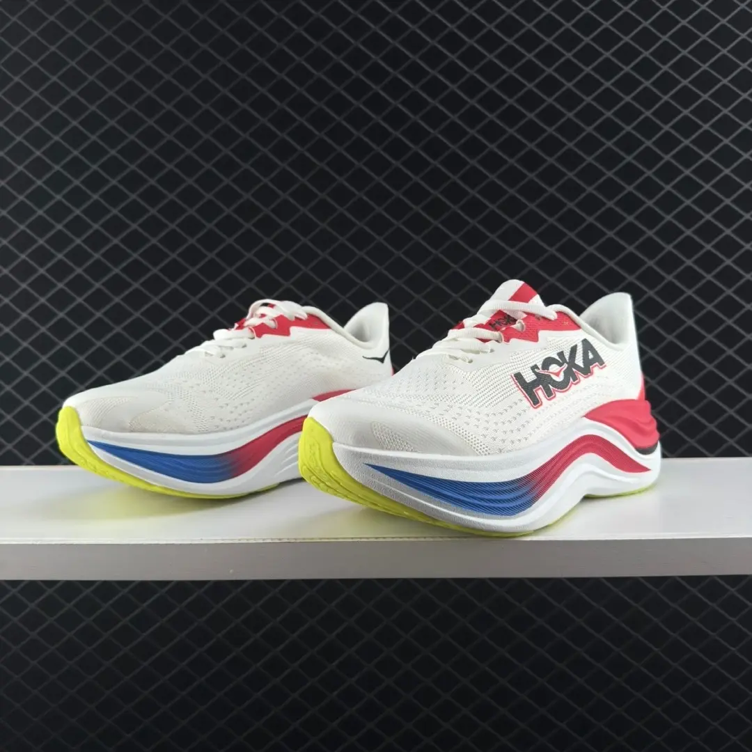 Off White Knit Mesh Running Shoes Red Blue Gradient Wave Thick Sole Light Foam Cushion Breathable Non Slip Marathon Training Sneakers For Men Women