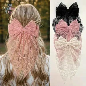 2026 new hairpin lace embroidered bow streamer spring clip double layer sweet hair accessories hairpin headgear