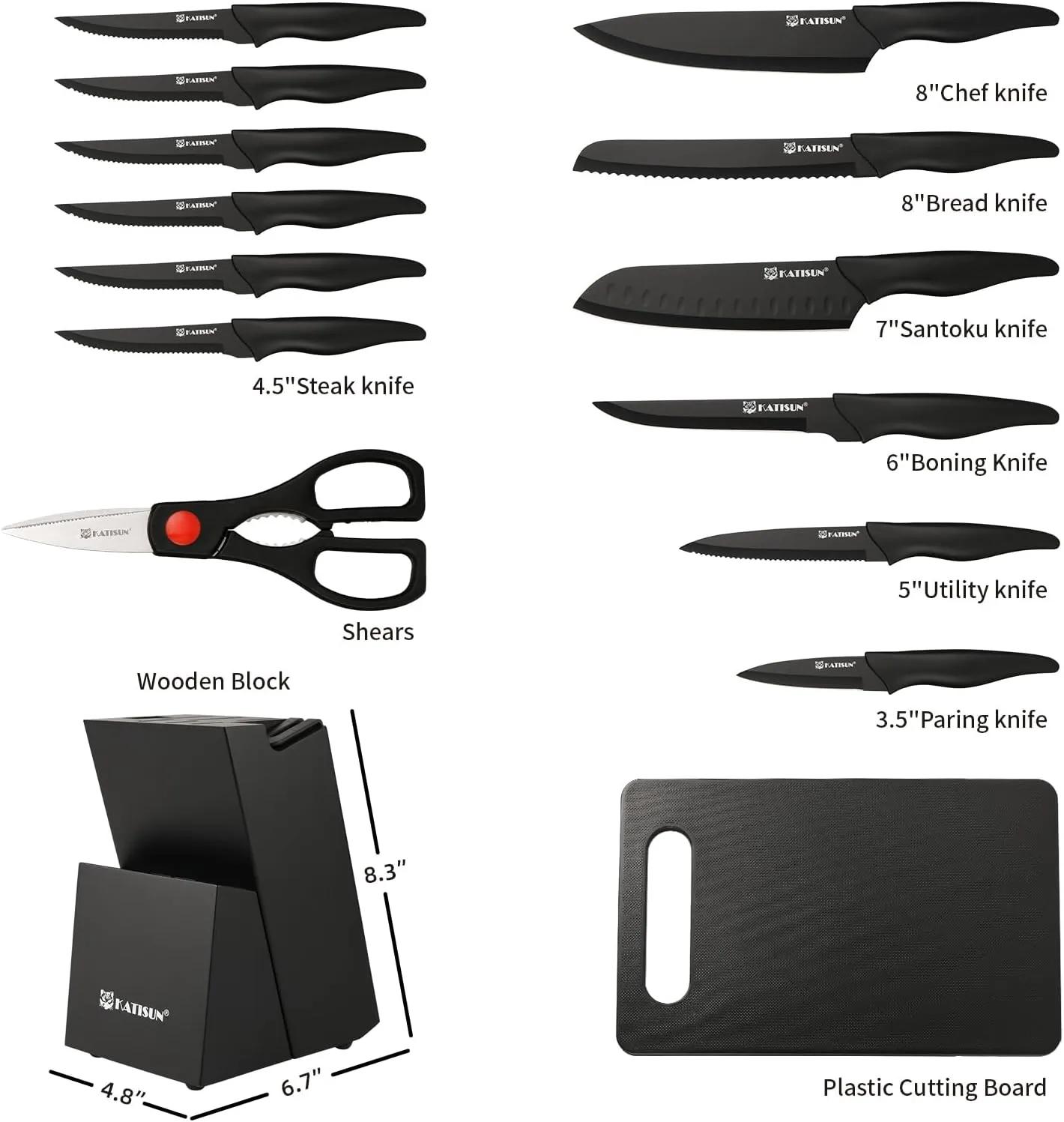 German Stainless Steel 16-Piece Kitchen Knife Set with Cutting Board – Built-in Sharpener, 6 Steak Knives, Dishwasher Safe, Non-Slip Handles German Stainless Steel 16-Piece Kitchen Knife Set with Cutting Board – Built-in Sharpener, 6 Steak Knives, Dishwasher Safe, Non-Slip Handles