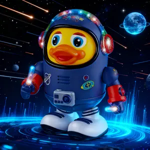 Space Dancing Duck Toy for Kids - Electronic Walking Dancing Robot Duck with Colorful Flashing Lights, Cool Music, Blinking Eyes & Moving Arms - Interactive Toddler Baby Boy Girl Birthday Gift(Not Included 3 AA Batteries)