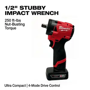Milwaukee M12 2563-20 Stubby  Wrench, High Torque Performance, Brushless Motor, 1/2" Square Drive, for Auto Repair & Tire Change Impact Cordless Drill