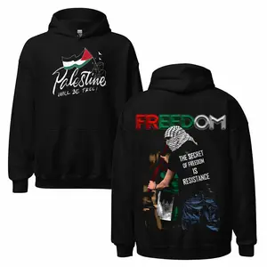 Free Palestine: Palestine Will Be Free Retro Aesthetic Double-Sided Graphic Hoodie - Oversized Unisex Streetwear Pullover with Vintage Wash, Limited Edition Trendy Casual Wear
