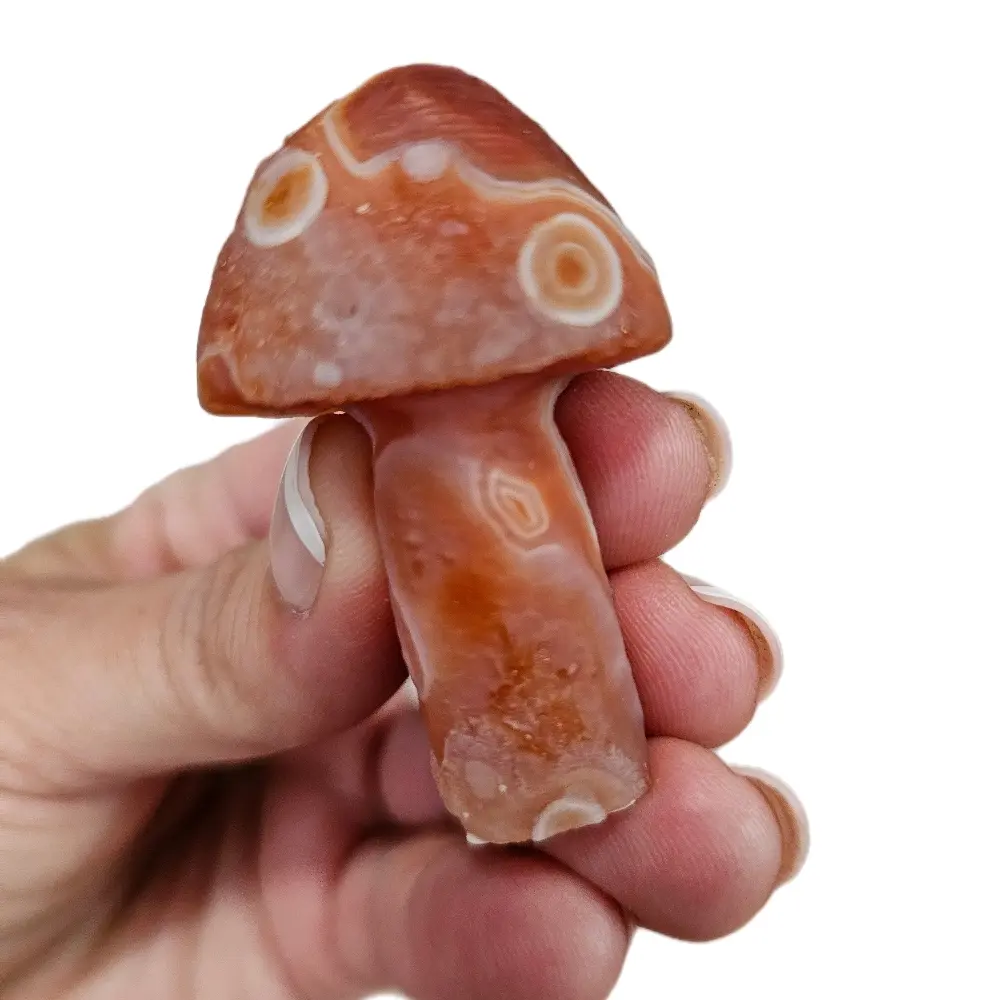 Gobi Agate Mushroom Figurine, Distinctive Ornamental Crystal with Natural Patterns, Orange and White Home Decor for Collectors, Collecting And Displaying, Enthusiasts, Home Ornament