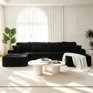 【2Packages】130'' U-shaped Boneless Modular Sectional Sofa , Compressed Corduroy Fabric, Modern Style Living Room Sofa Bed, Oversized U Shape Cloud Sleeper Sofa with Deep Seat Space-Saving Recliner Design - Convertible Corduroy Sectional Sofa
