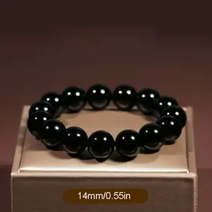 10mm 12mm 14mm 16mm Natural Stone Black Onyx Agates Bracelet Men's and Women's Elastic Beads Bracelets Jewelry Accessories