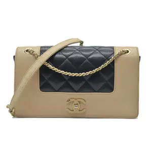 Pre-owned CHANEL leather Small Leather Goods $4700 Mademoiselle Vintage Flap Bag Black Beige BiColor Turn Lock CC Chain Crossbody