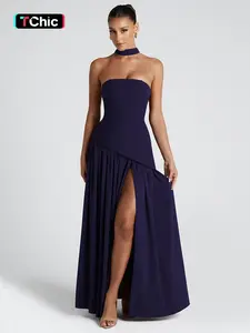 Women's Plain Split Thigh Tube Dress with Scarf, Elegant Strapless Dress for Party Club Beach Vacation, Ladies Clothes for All Seasons