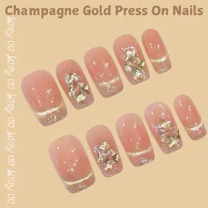 【Lucy UU】Handmade 3D Full Coverage Nail French Elegant Press On Fake Manicure High Quality Glitter Reusable Wearable Nails