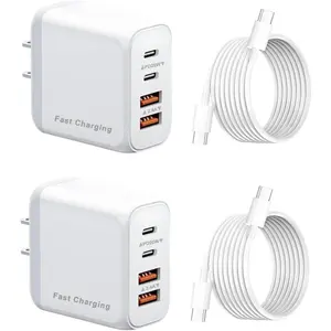 40W USB C Wall Charger with 4FT , 4-Port, PD Power Adapter + QC Wall Plug Multiport Type C  Block Cube, for i Phone 17/16/15/14/13 (2A+2C-2)
