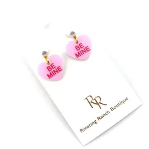 Riveting Ranch Boutique - Conversation Heart Earrings - Valentines Day Be Mine - Dangle Earrings for Women Fashion Jewelry