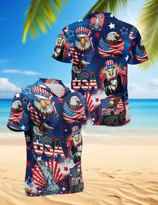 4th of July USA Vintage American Flag Bald Eagle Hawaiian Shirt, Button Down Short Sleeve Pattern Hawaiian Shirt Man