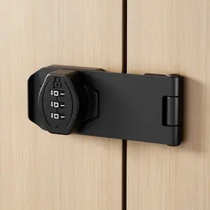 Keyless 3-Digit Password Combination Code Hasp Latch Twist Knob Cabinet Lock for Wooden Drawer Cupboard, Black 4 inch