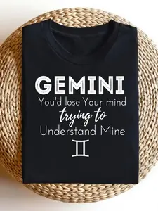 Men'S Funny for Gemini Zodiac T Shirt Trying to Understand Mine Saying Heavyweight Vintage Tee Classic Black Shirt for Twins Birthday Gift for Gemini Men Everyday And Formal Wear Casual Top