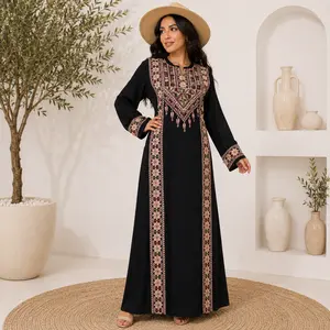 Women's Modest Embroidered Thobe Dress - Long Sleeves, Elegance, Comfortable, Well-Fit, Large Sizes, 1-Piece Islamic Occasion-Wear Robe with Embroidery Detail, Longsleeves